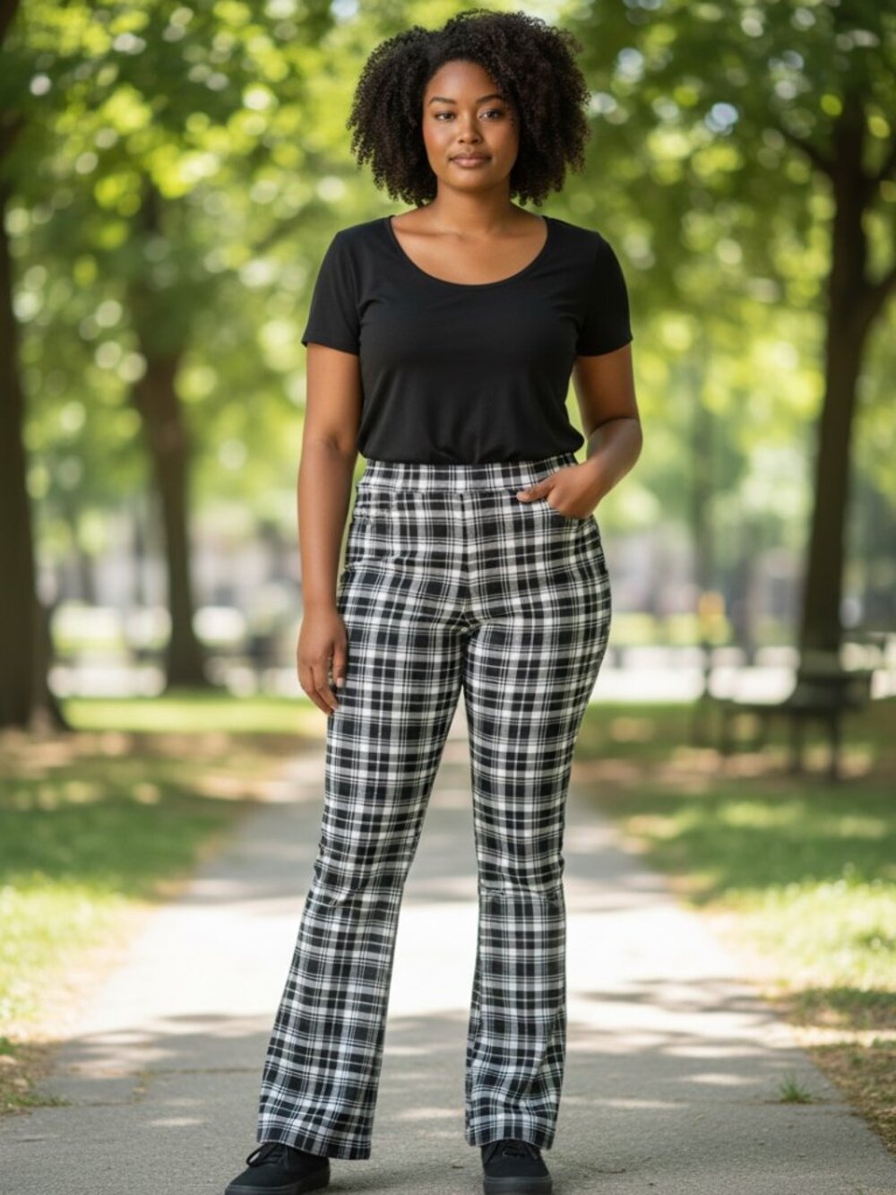 IMAN Women Control Pants Womens size 2XP Petite Pull on Slim Black White Checked
